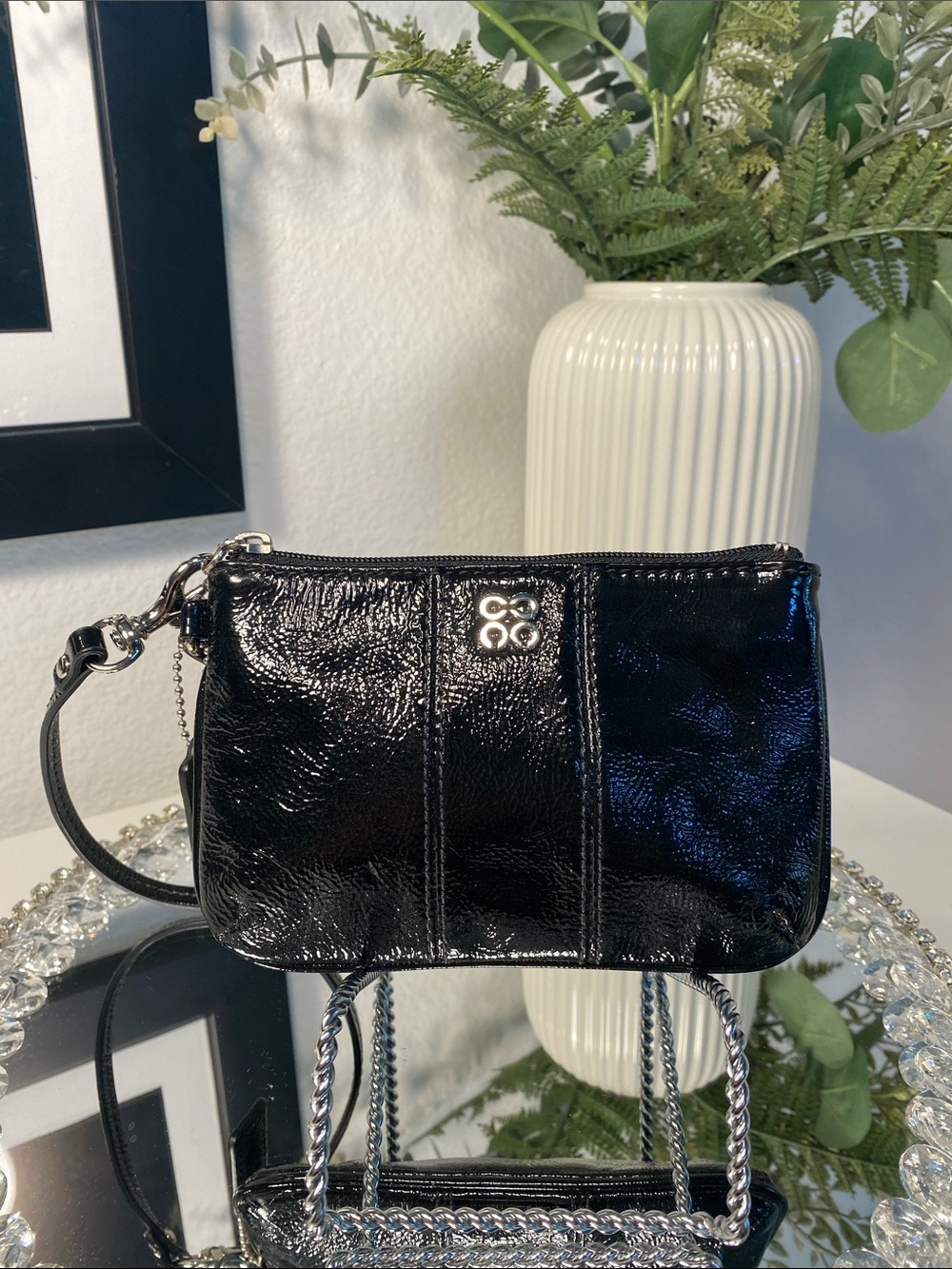 Coach Black Patent Leather Wristlet Clutch